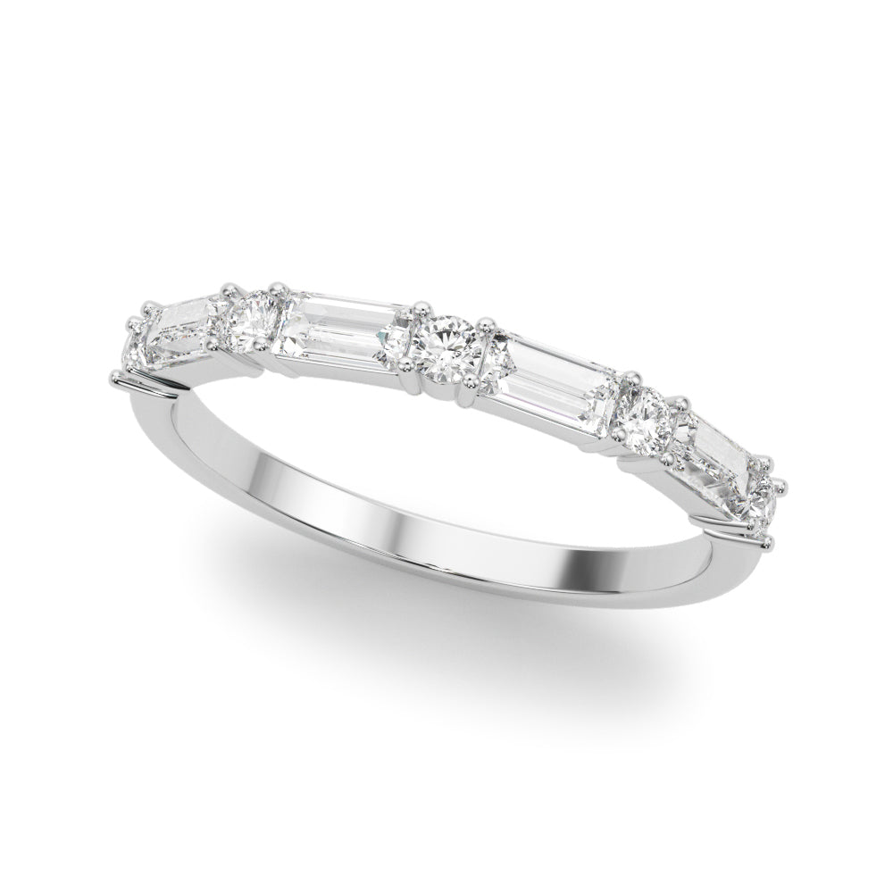 Alternating Round & Straight Baguette Half Eternity Ring in Gold & Platinum