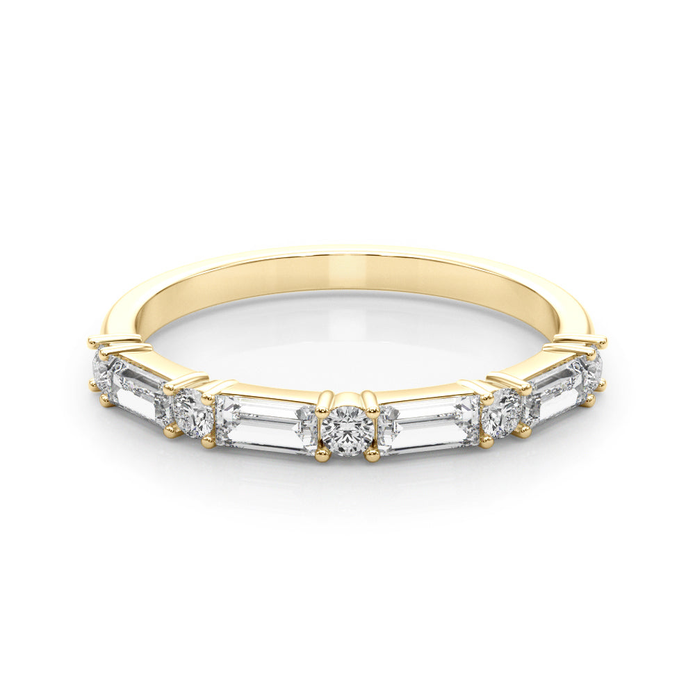 Alternating Round & Straight Baguette Half Eternity Ring in Gold & Platinum