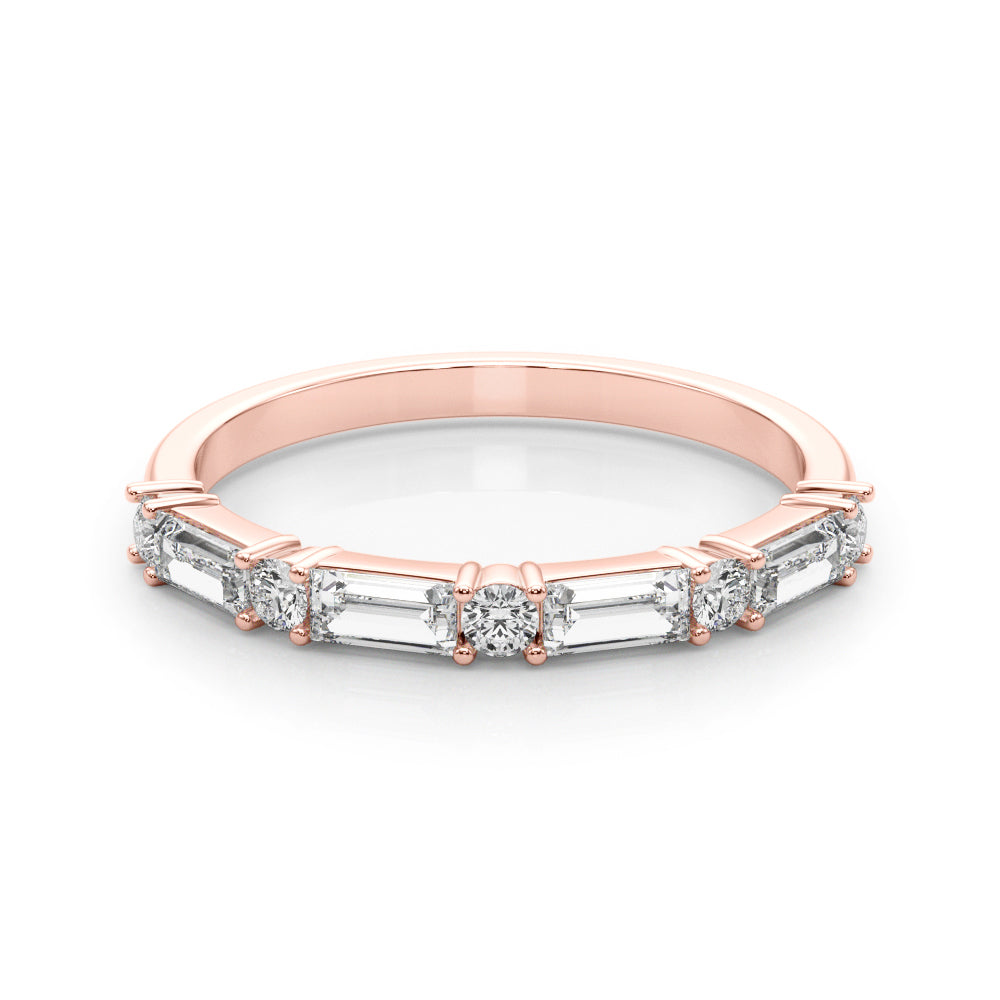 Alternating Round & Straight Baguette Half Eternity Ring in Gold & Platinum