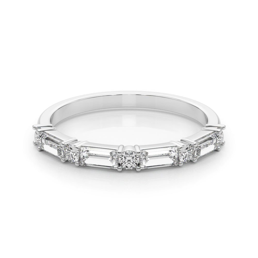 Alternating Round & Straight Baguette Half Eternity Ring in Gold & Platinum