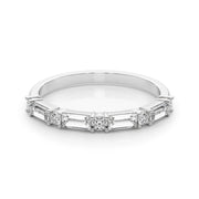 Alternating Round & Straight Baguette Half Eternity Ring in Gold & Platinum