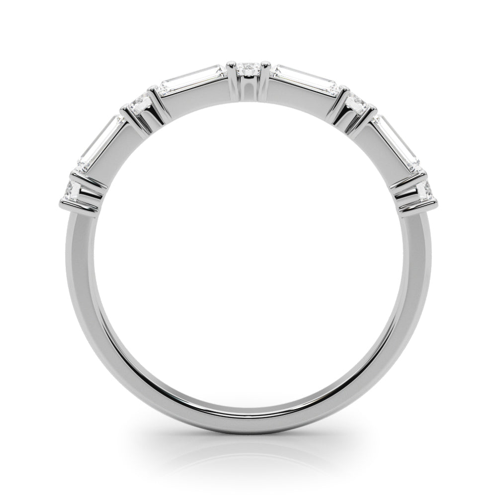 Alternating Round & Straight Baguette Half Eternity Ring in Gold & Platinum