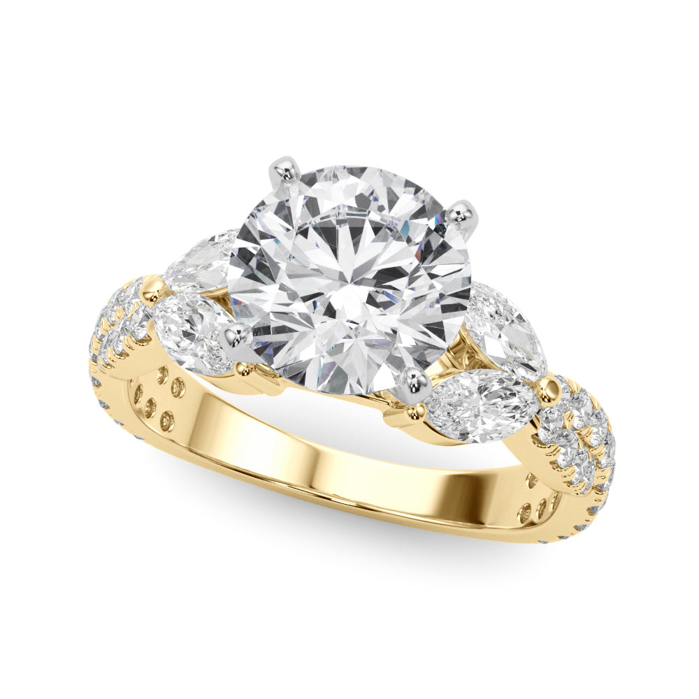 Romantic Mq & Rd Twisted Engagement Ring Round Diamond Engagement Ring â€” 10K/14K Gold & Platinum