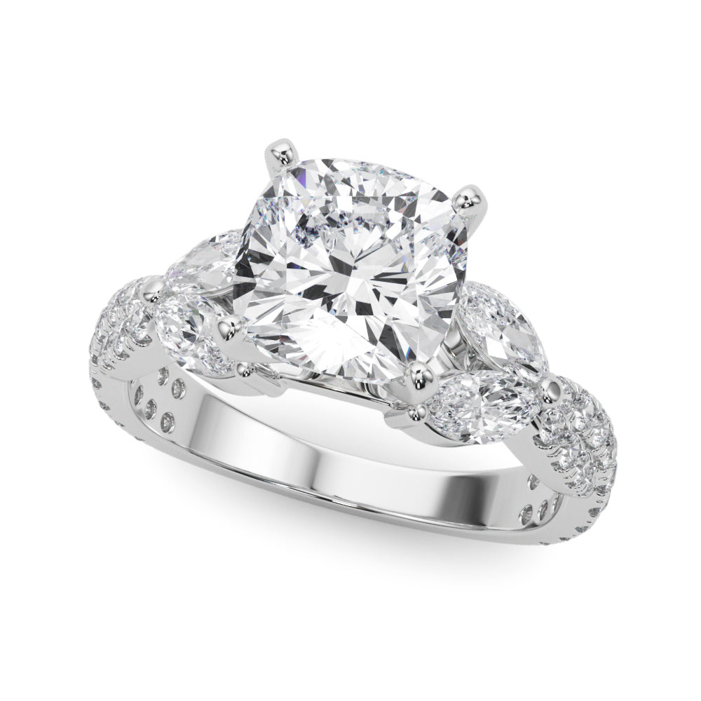 Romantic Mq & Rd Twisted Engagement Ring Round Diamond Engagement Ring â€” 10K/14K Gold & Platinum