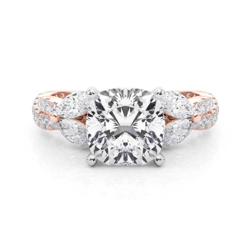 Romantic Mq & Rd Twisted Engagement Ring Round Diamond Engagement Ring â€” 10K/14K Gold & Platinum
