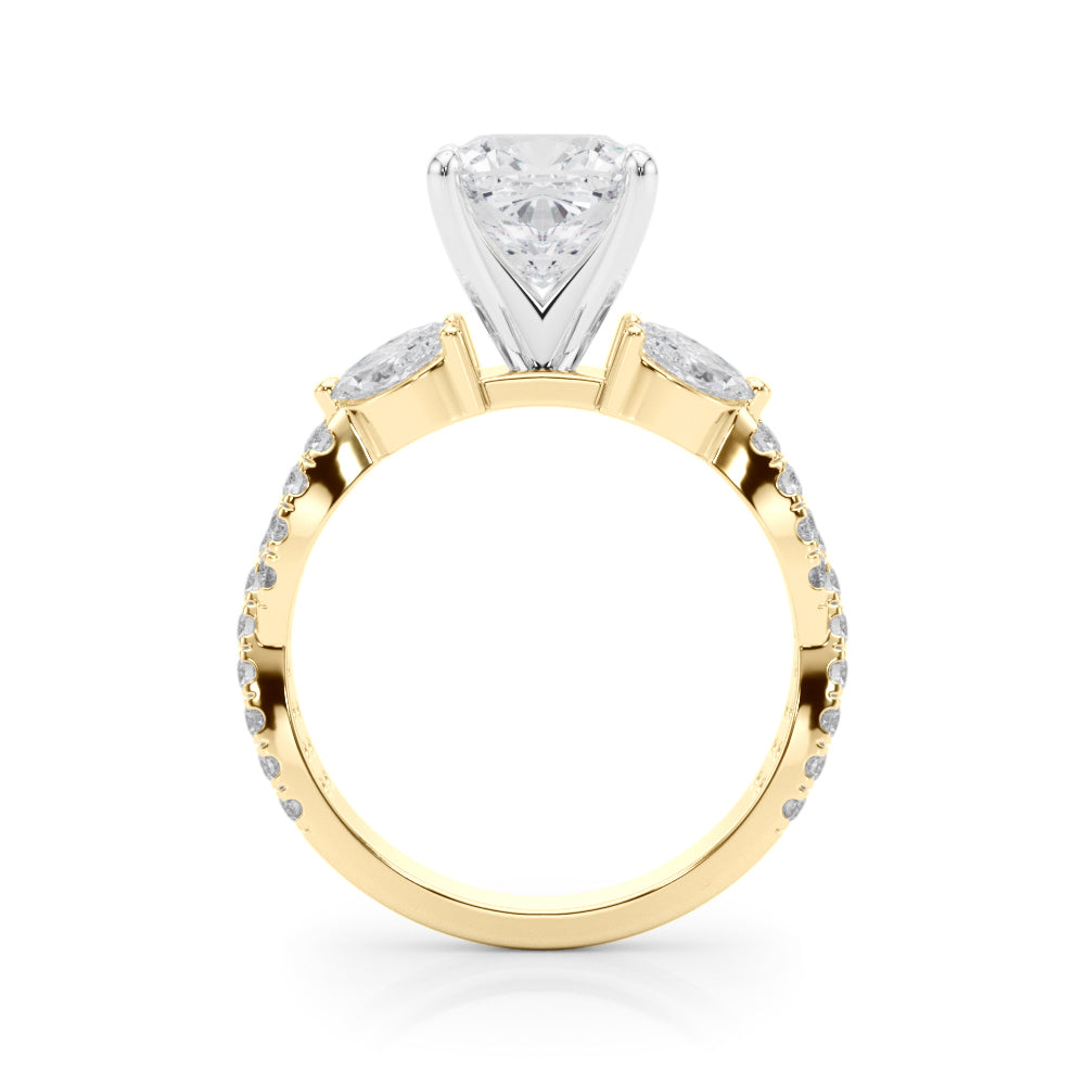 Romantic Mq & Rd Twisted Engagement Ring Round Diamond Engagement Ring â€” 10K/14K Gold & Platinum