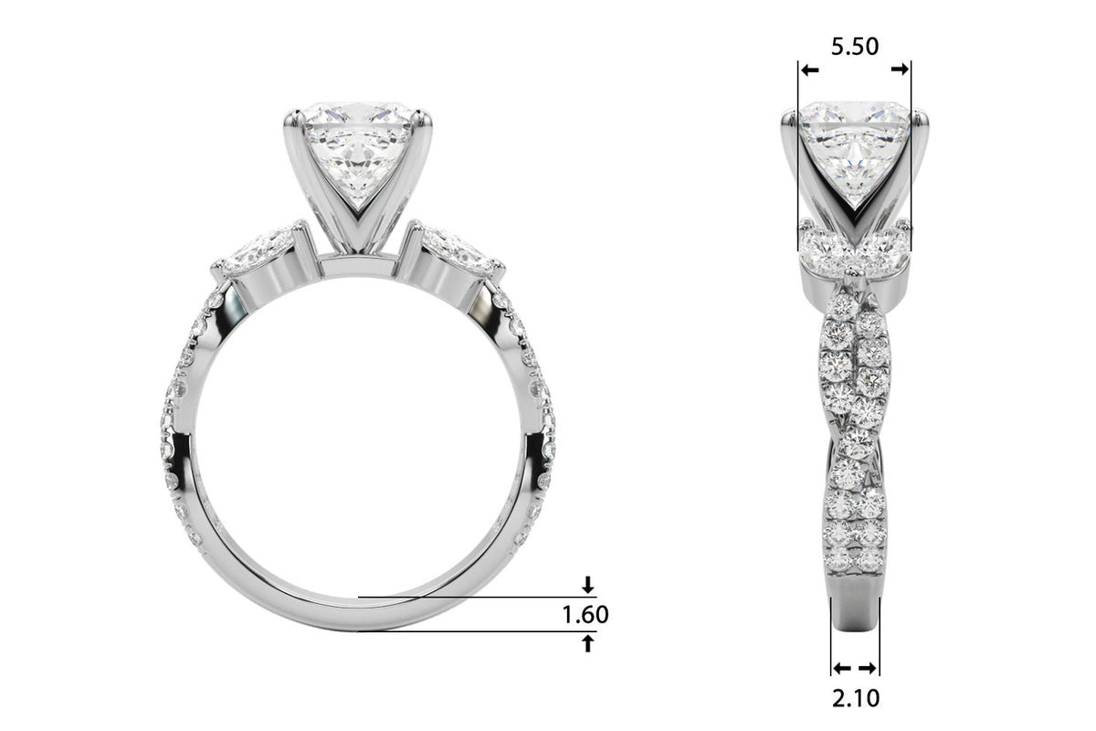 Romantic Mq & Rd Twisted Engagement Ring Round Diamond Engagement Ring â€” 10K/14K Gold & Platinum