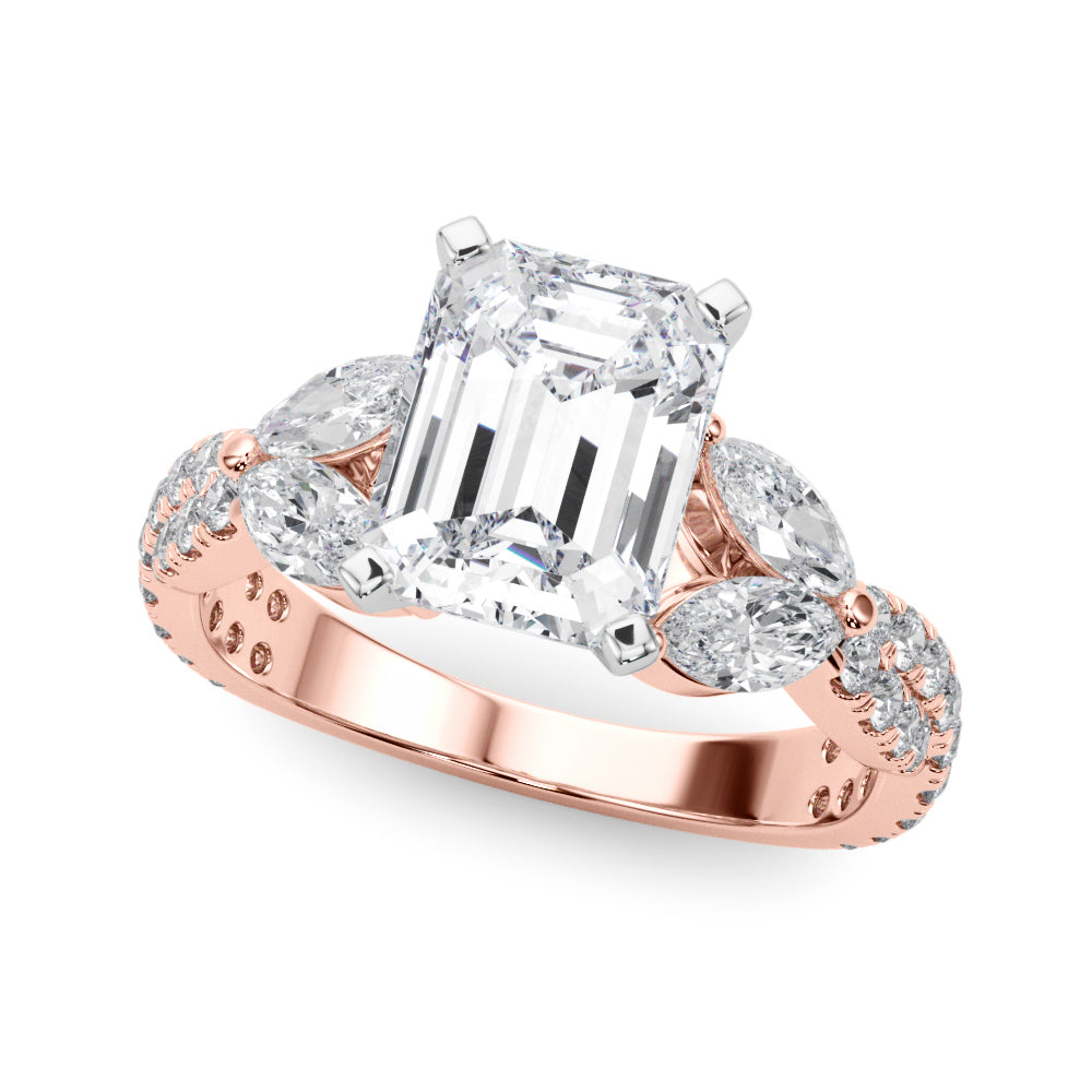 Romantic Mq & Rd Twisted Engagement Ring Round Diamond Engagement Ring â€” 10K/14K Gold & Platinum