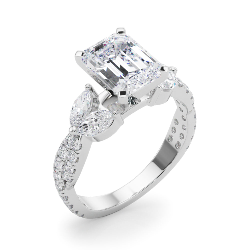 Romantic Mq & Rd Twisted Engagement Ring Round Diamond Engagement Ring â€” 10K/14K Gold & Platinum