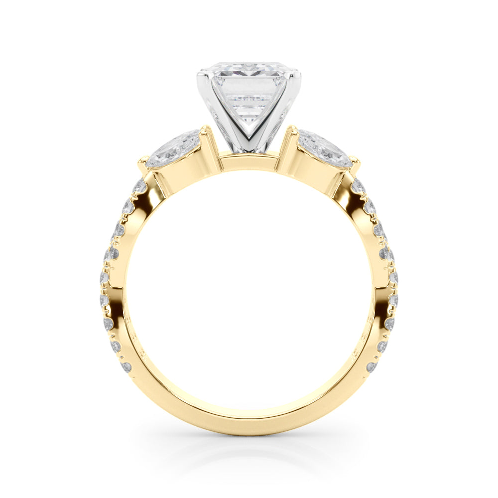 Romantic Mq & Rd Twisted Engagement Ring Round Diamond Engagement Ring â€” 10K/14K Gold & Platinum