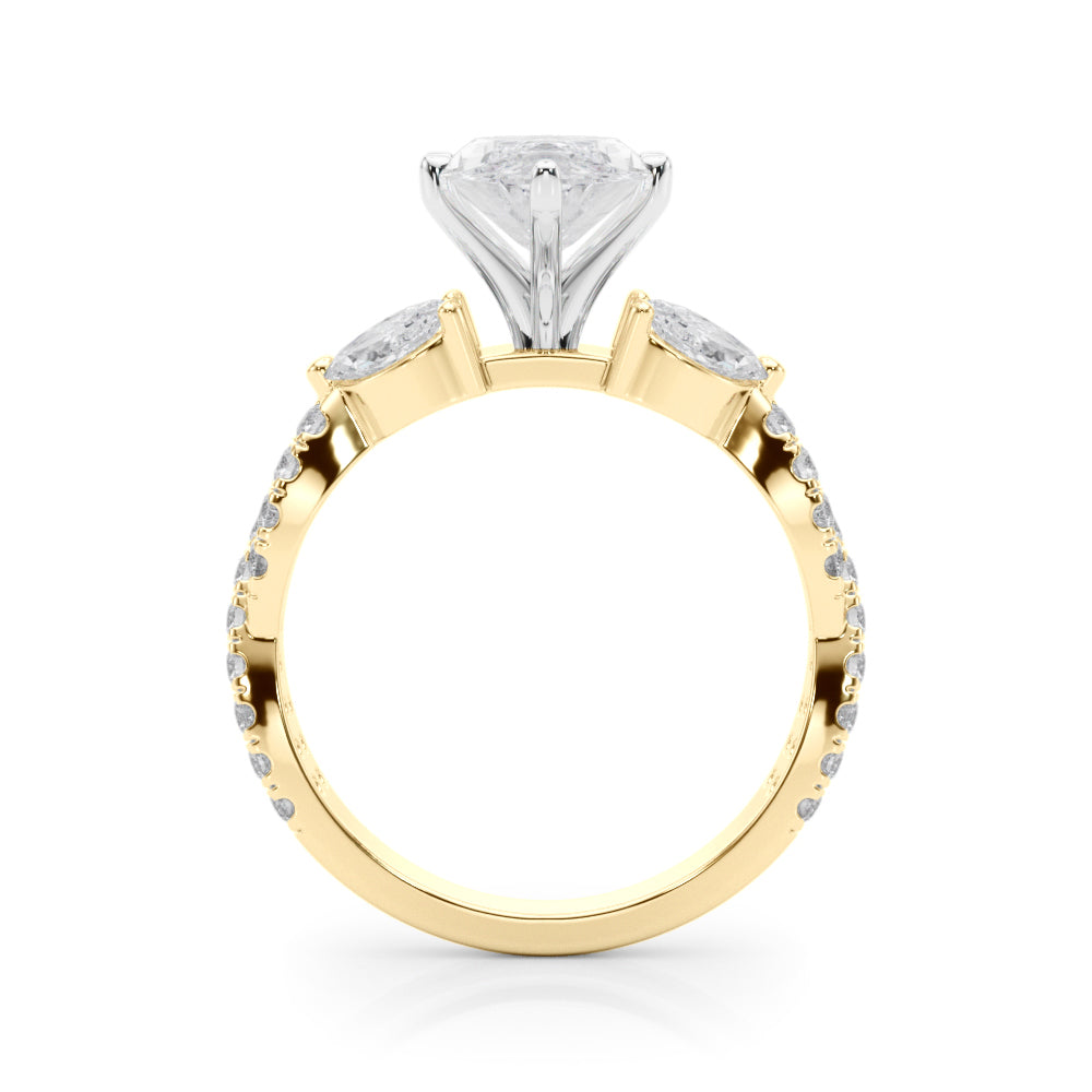 Romantic Mq & Rd Twisted Engagement Ring Round Diamond Engagement Ring â€” 10K/14K Gold & Platinum