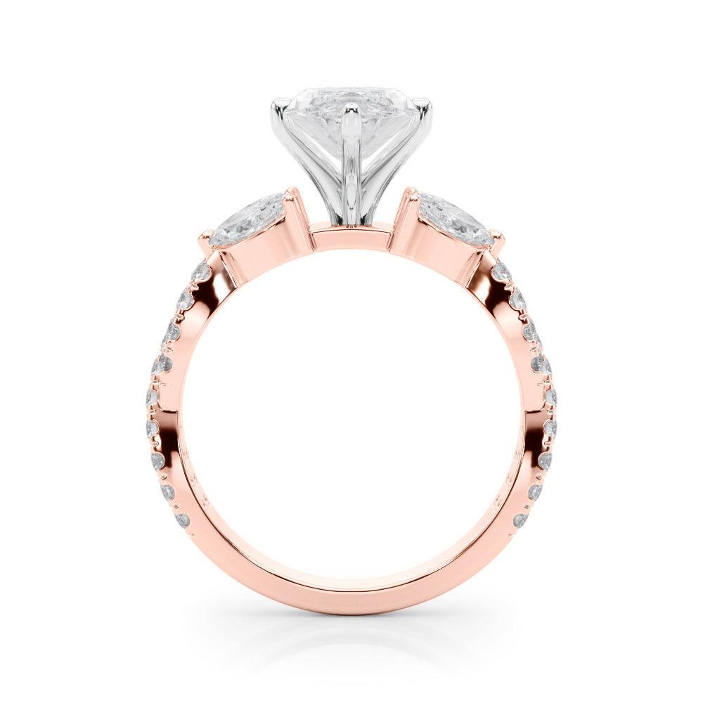 Romantic Mq & Rd Twisted Engagement Ring Round Diamond Engagement Ring â€” 10K/14K Gold & Platinum
