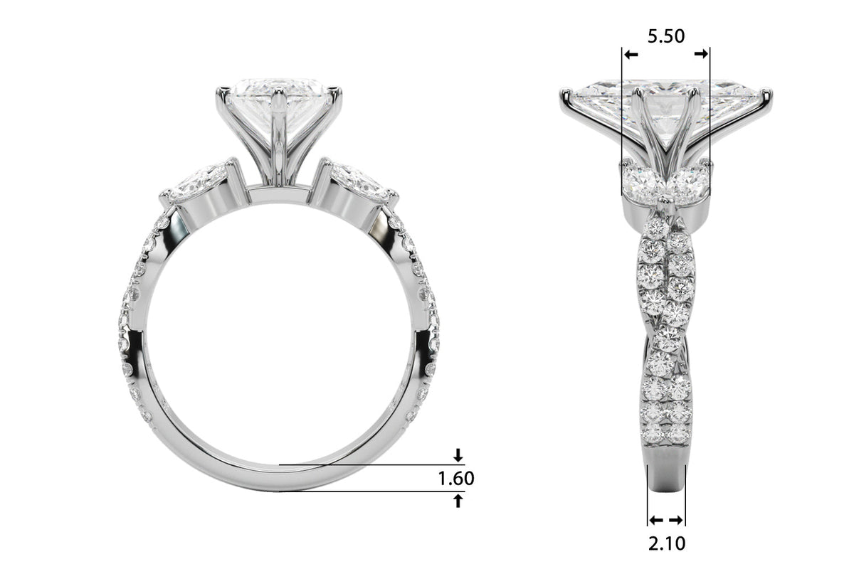 Romantic Mq & Rd Twisted Engagement Ring Round Diamond Engagement Ring â€” 10K/14K Gold & Platinum
