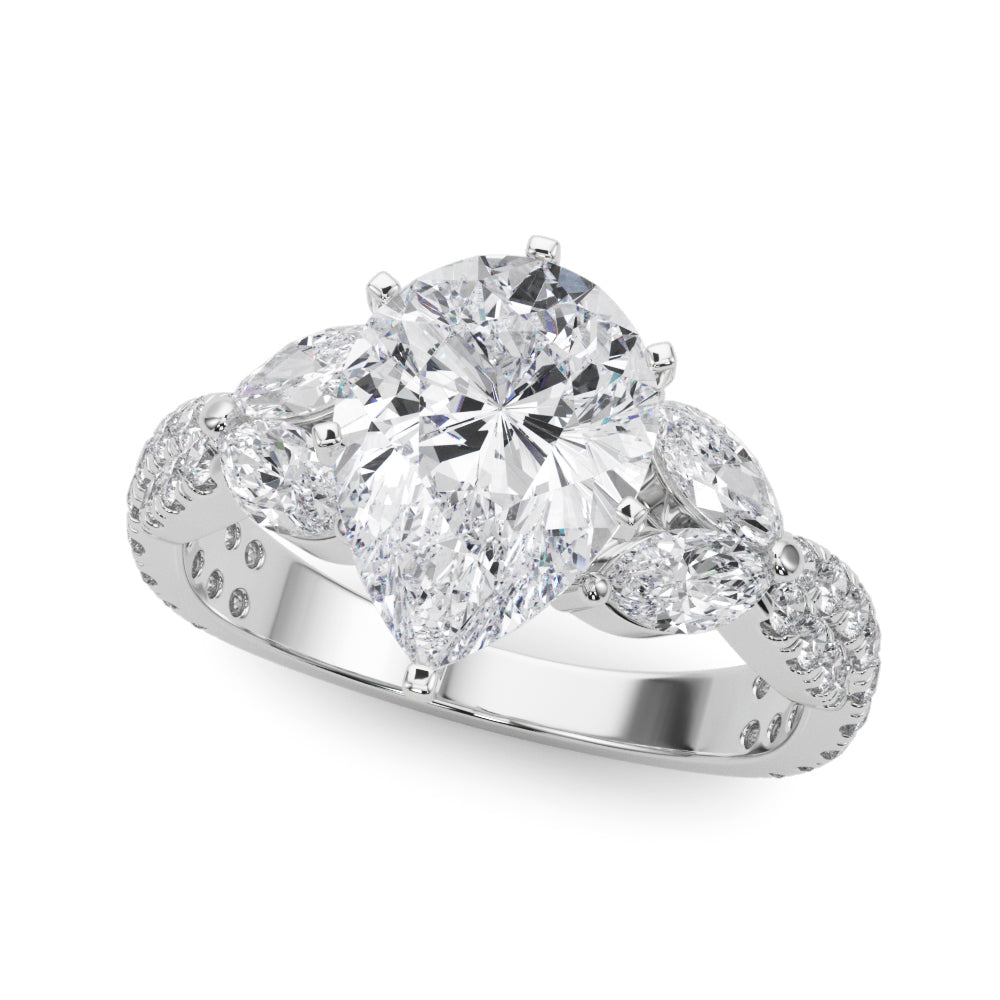 Romantic Mq & Rd Twisted Engagement Ring Round Diamond Engagement Ring â€” 10K/14K Gold & Platinum