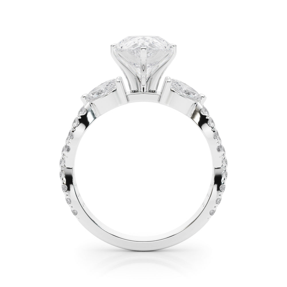 Romantic Mq & Rd Twisted Engagement Ring Round Diamond Engagement Ring â€” 10K/14K Gold & Platinum