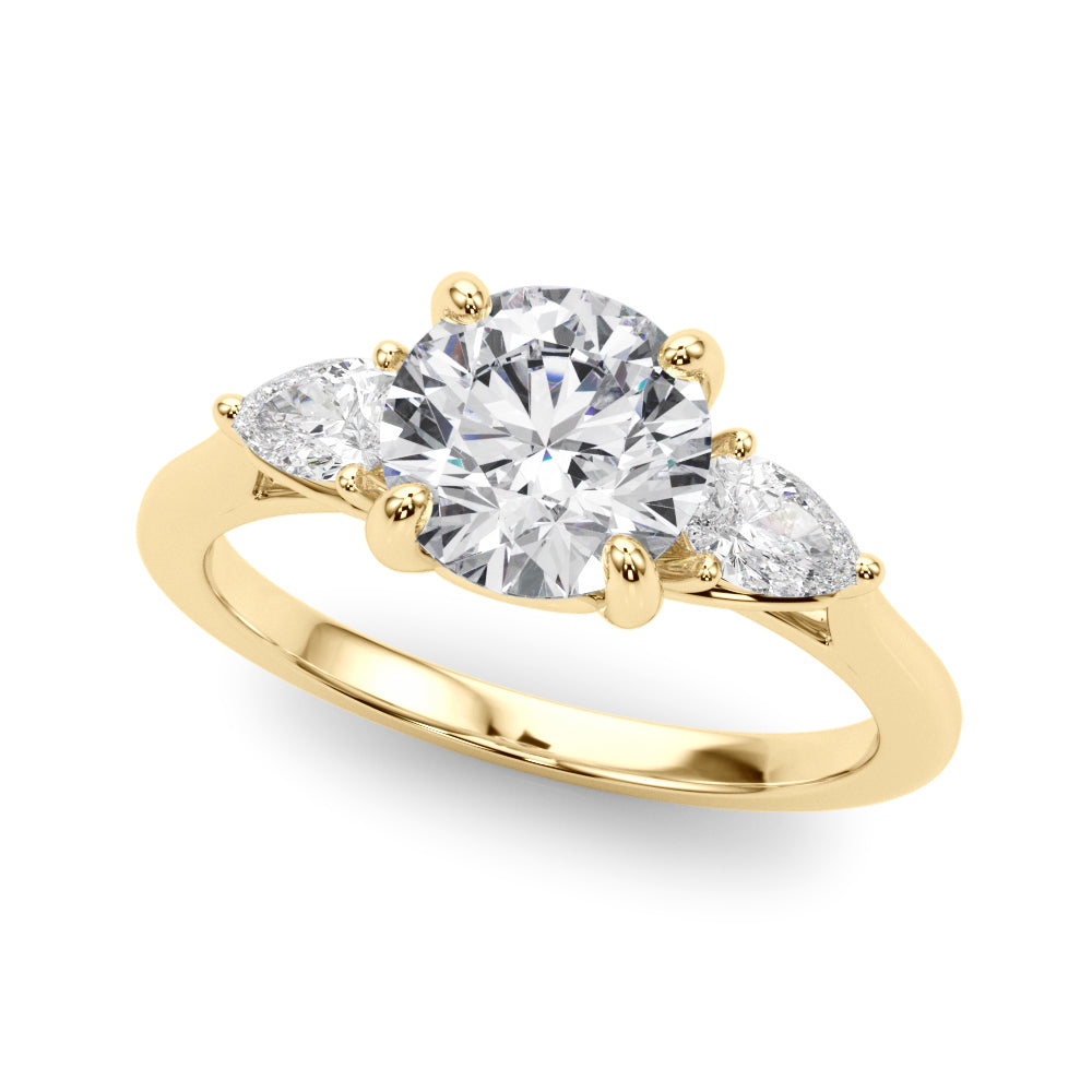 Round & Pear Three-Stone Diamond Engagement Ring in 10K/14K gold and platinum with certified lab-grown or natural diamonds