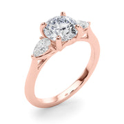 Round & Pear Three-Stone Diamond Engagement Ring in 10K/14K gold and platinum with certified lab-grown or natural diamonds