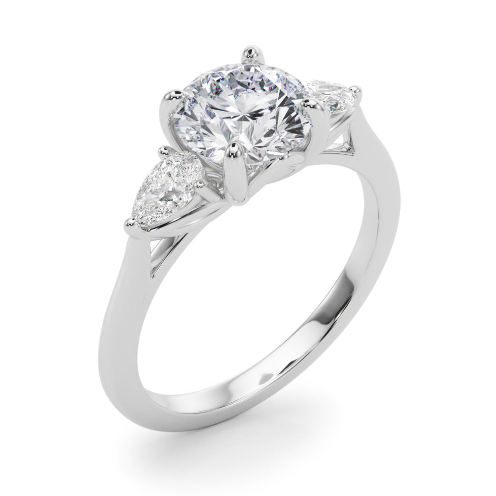 Round & Pear Three-Stone Diamond Engagement Ring in 10K/14K gold and platinum with certified lab-grown or natural diamonds