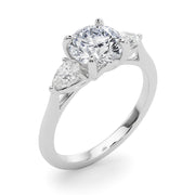 Round & Pear Three-Stone Diamond Engagement Ring in 10K/14K gold and platinum with certified lab-grown or natural diamonds