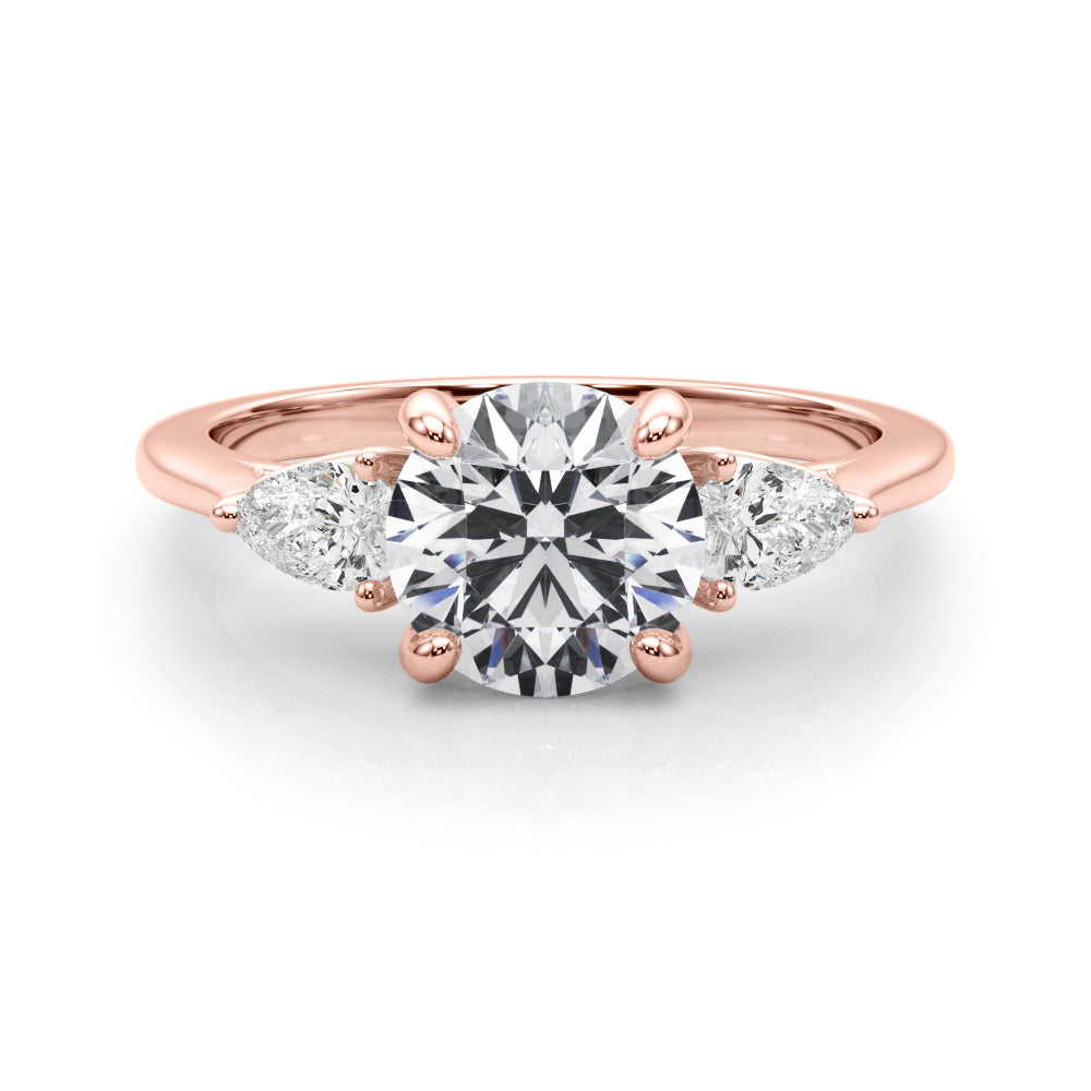 Round & Pear Three-Stone Diamond Engagement Ring in 10K/14K gold and platinum with certified lab-grown or natural diamonds