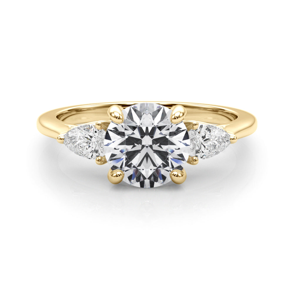 Round & Pear Three-Stone Diamond Engagement Ring in 10K/14K gold and platinum with certified lab-grown or natural diamonds