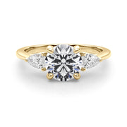 Round & Pear Three-Stone Diamond Engagement Ring in 10K/14K gold and platinum with certified lab-grown or natural diamonds