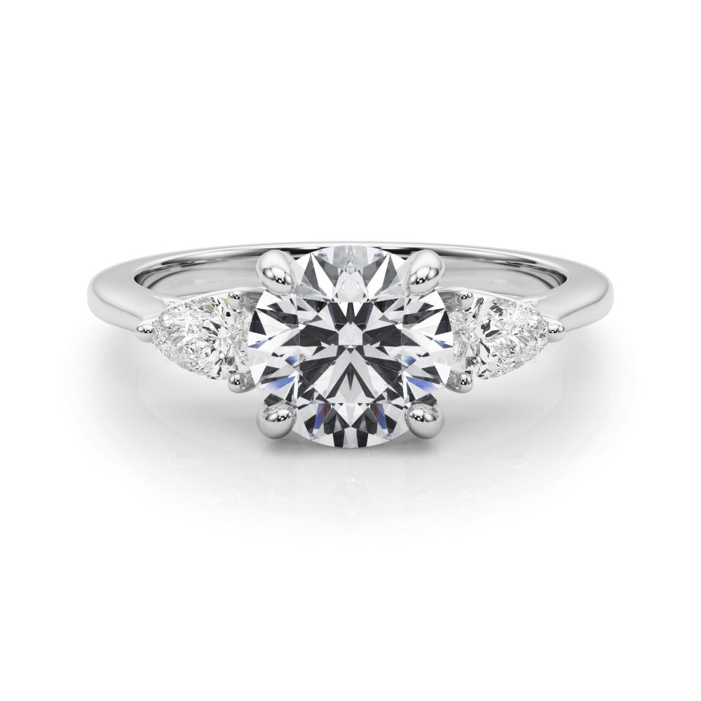 Round & Pear Three-Stone Diamond Engagement Ring in 10K/14K gold and platinum with certified lab-grown or natural diamonds
