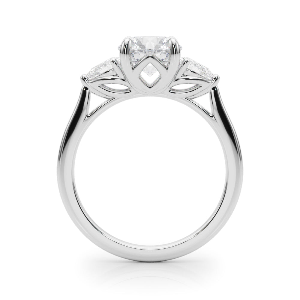 Round & Pear Three-Stone Diamond Engagement Ring in 10K/14K gold and platinum with certified lab-grown or natural diamonds