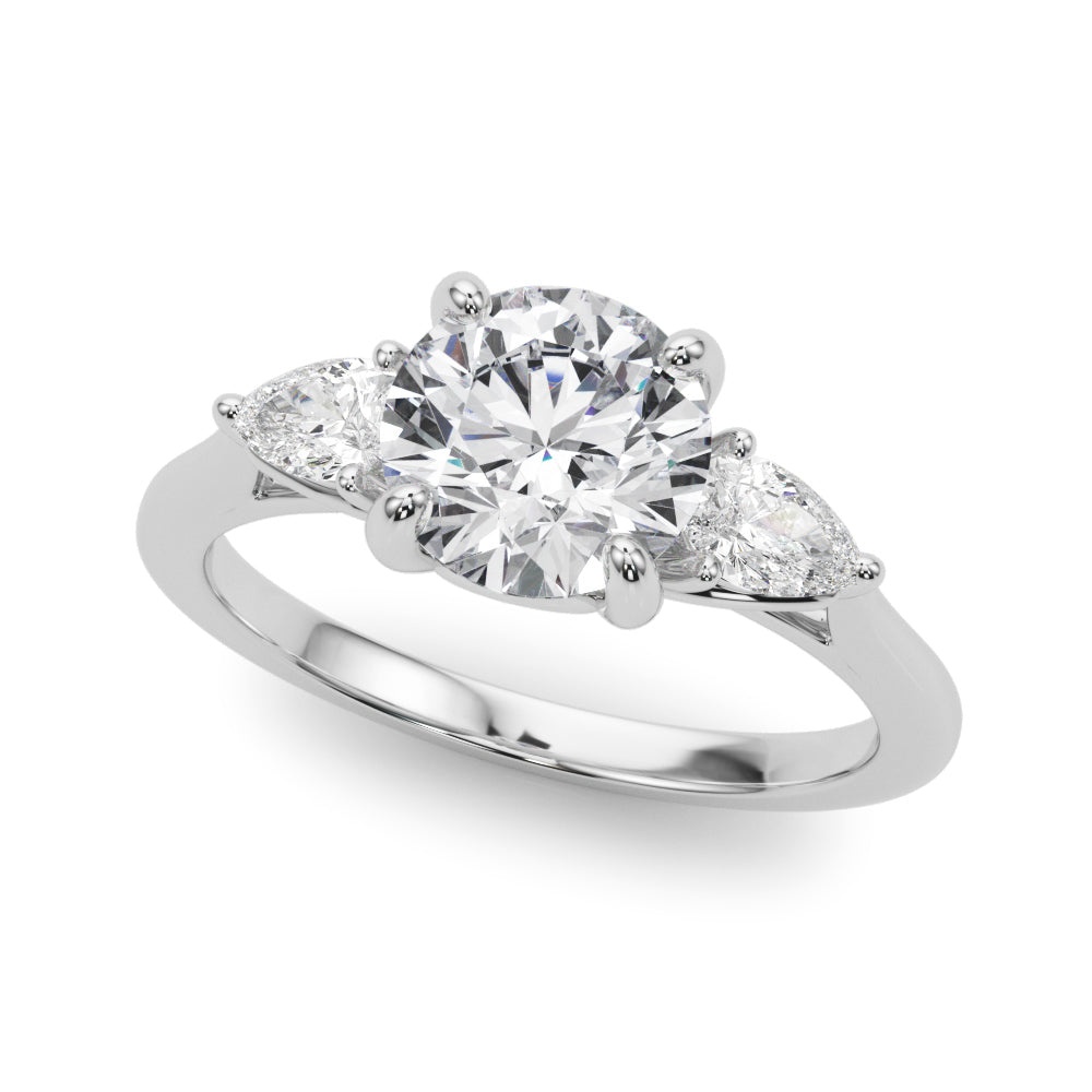 Round & Pear Three-Stone Diamond Engagement Ring in 10K/14K gold and platinum with certified lab-grown or natural diamonds