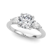 Round & Pear Three-Stone Diamond Engagement Ring in 10K/14K gold and platinum with certified lab-grown or natural diamonds