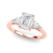 Emerald Cut Three-Stone Diamond Engagement Ring with Pear Side Stones in 10K/14K gold and platinum with certified lab-grown or natural diamonds