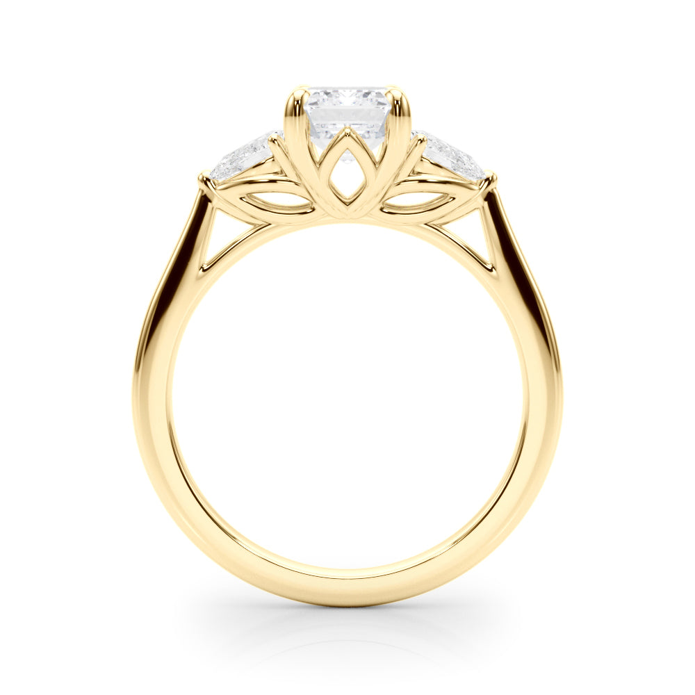 Emerald Cut Three-Stone Diamond Engagement Ring with Pear Side Stones in 10K/14K gold and platinum with certified lab-grown or natural diamonds