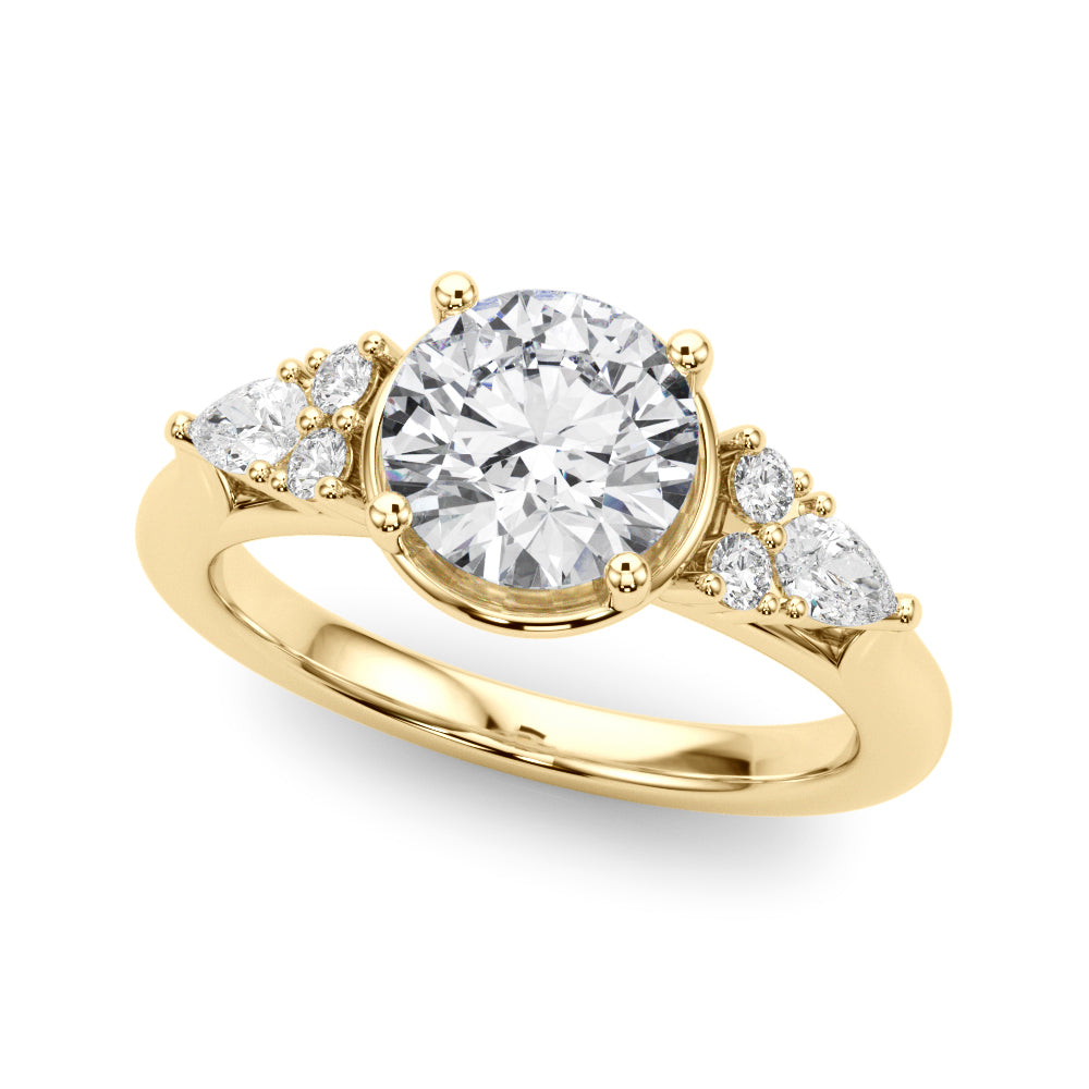 Romantic Rd Center Ps & Rd Sides Round Diamond Engagement Ring in 10K/14K gold and platinum with certified lab-grown or natural diamonds