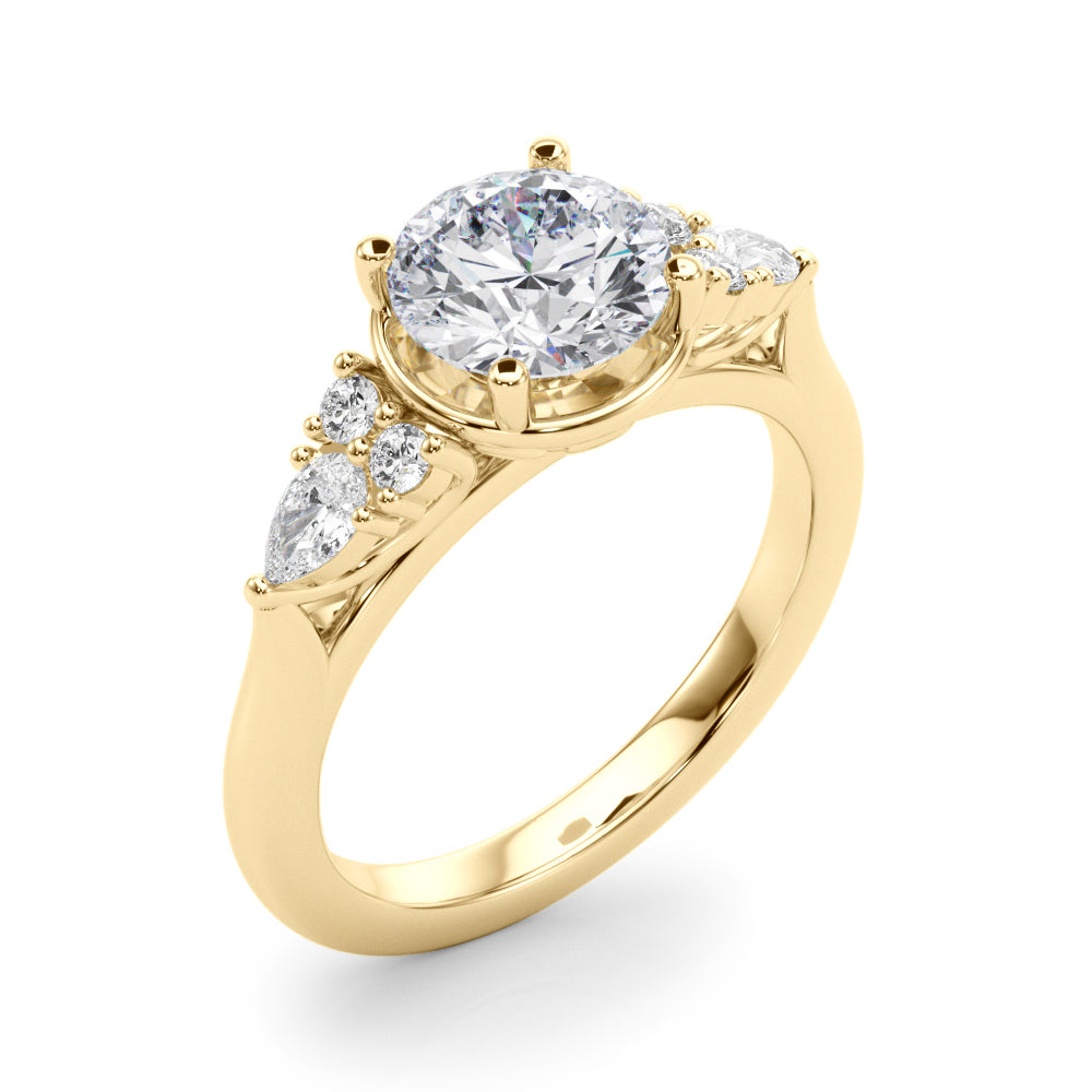 Romantic Rd Center Ps & Rd Sides Round Diamond Engagement Ring in 10K/14K gold and platinum with certified lab-grown or natural diamonds