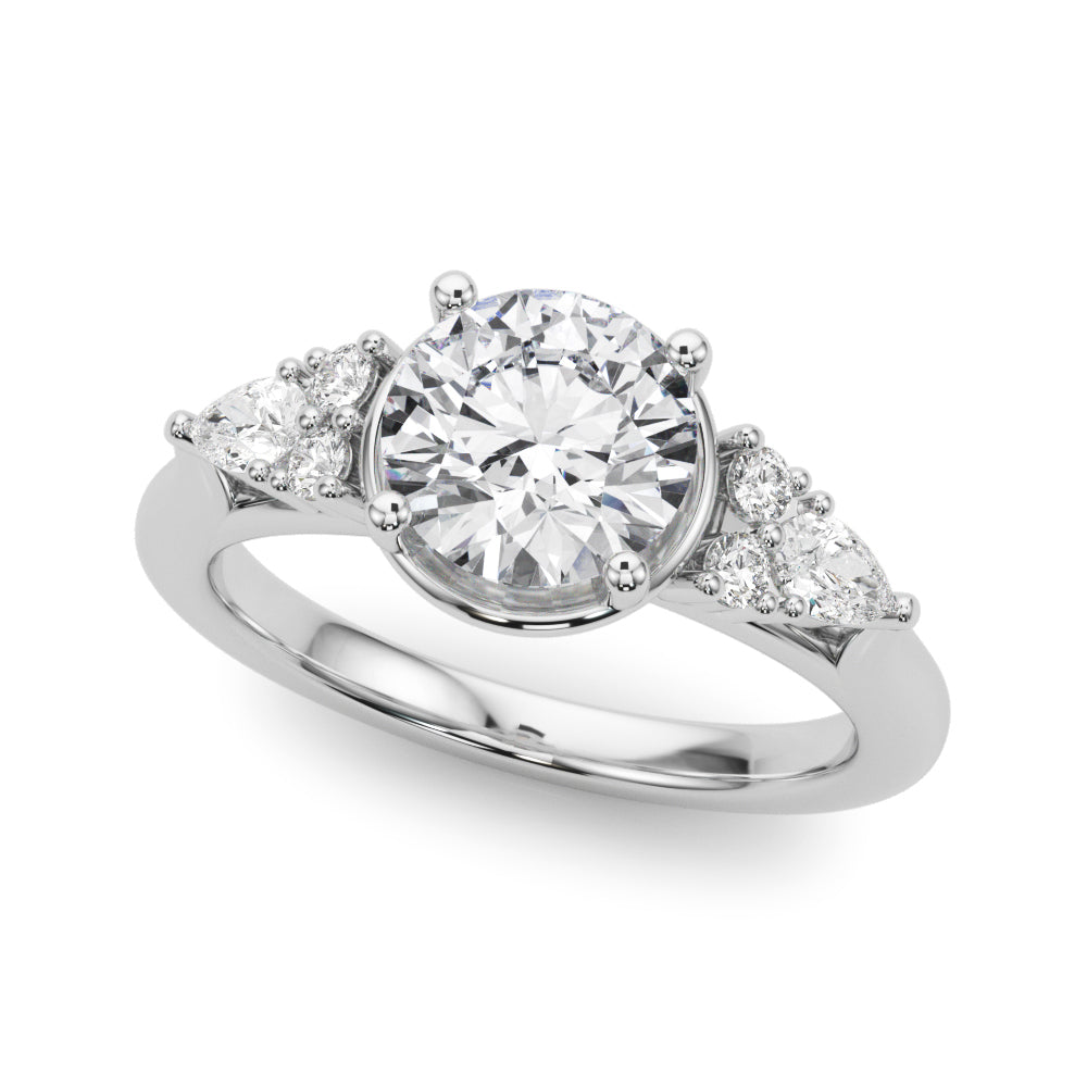 Romantic Rd Center Ps & Rd Sides Round Diamond Engagement Ring in 10K/14K gold and platinum with certified lab-grown or natural diamonds