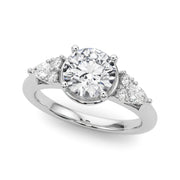 Romantic Rd Center Ps & Rd Sides Round Diamond Engagement Ring in 10K/14K gold and platinum with certified lab-grown or natural diamonds