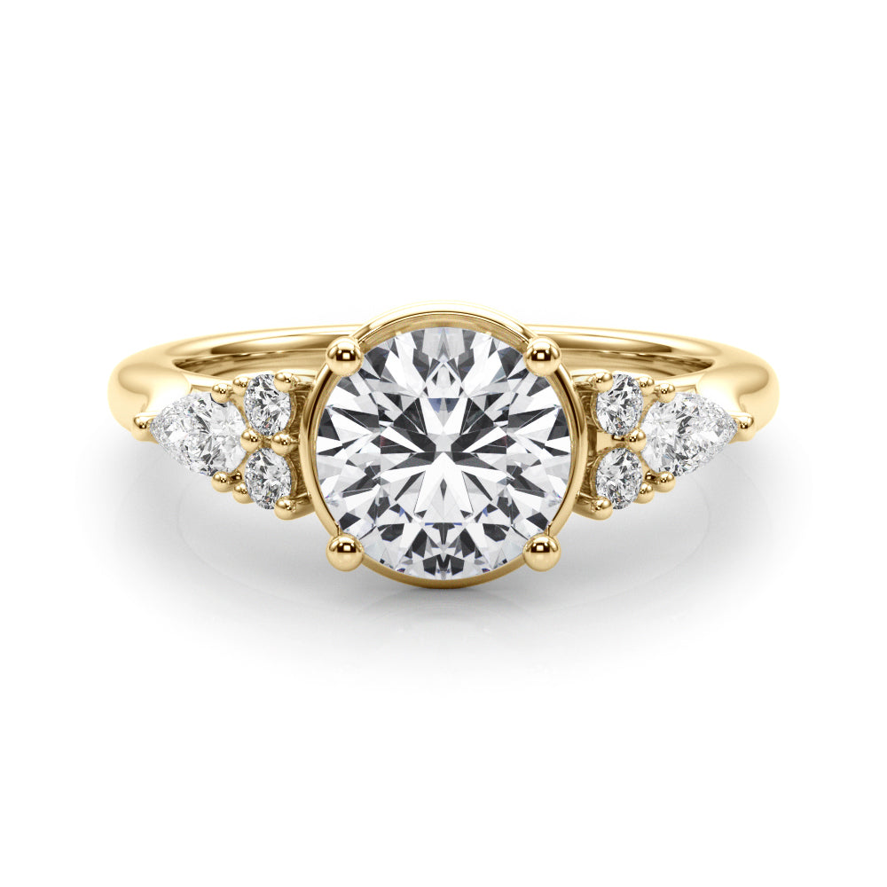 Romantic Rd Center Ps & Rd Sides Round Diamond Engagement Ring in 10K/14K gold and platinum with certified lab-grown or natural diamonds