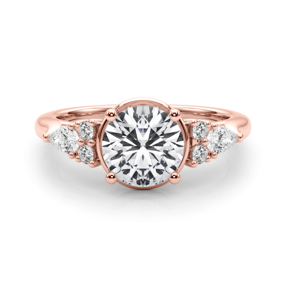 Romantic Rd Center Ps & Rd Sides Round Diamond Engagement Ring in 10K/14K gold and platinum with certified lab-grown or natural diamonds