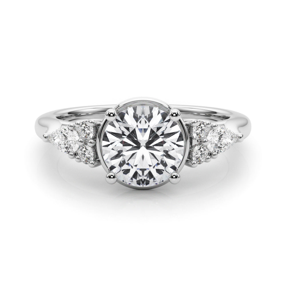 Romantic Rd Center Ps & Rd Sides Round Diamond Engagement Ring in 10K/14K gold and platinum with certified lab-grown or natural diamonds