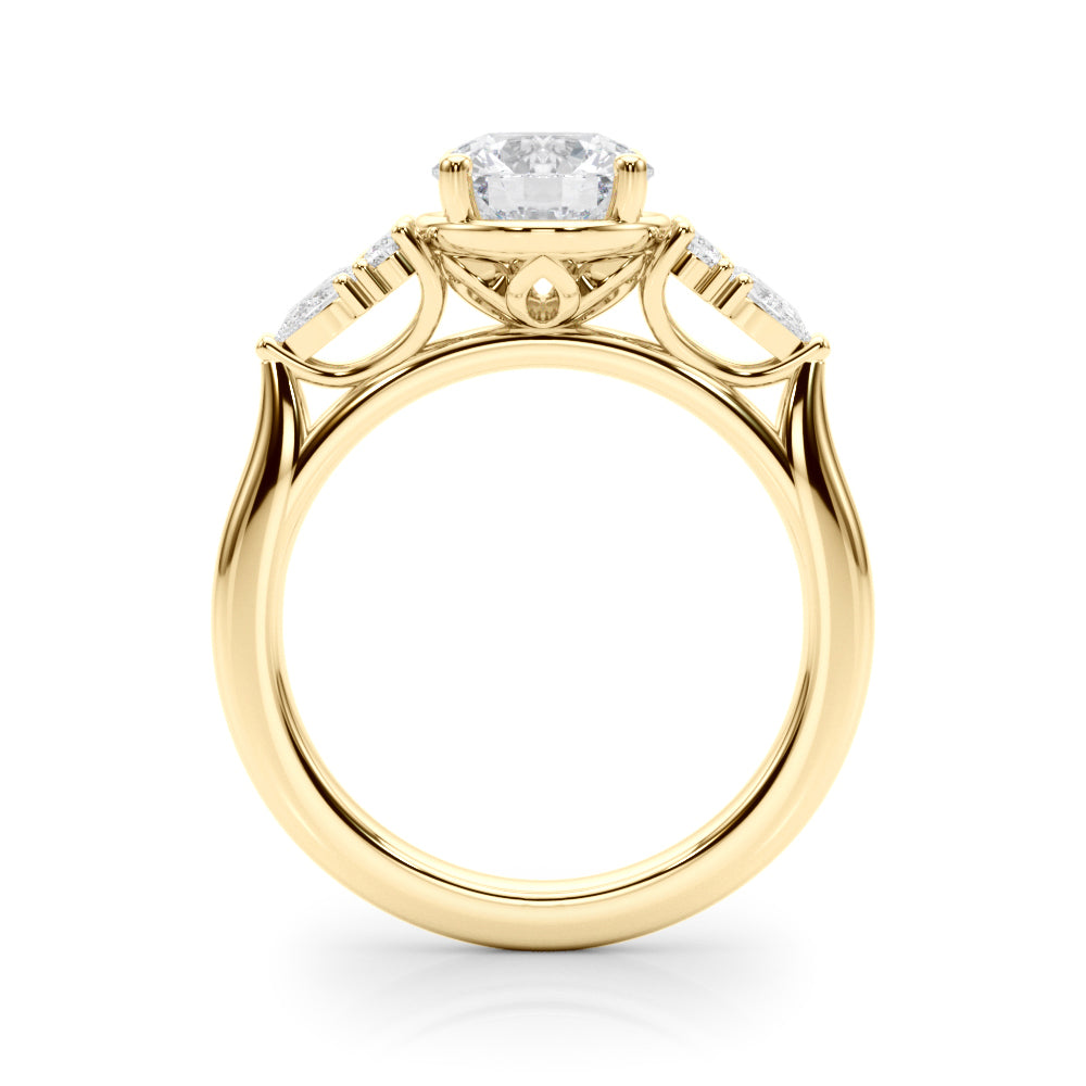 Romantic Rd Center Ps & Rd Sides Round Diamond Engagement Ring in 10K/14K gold and platinum with certified lab-grown or natural diamonds