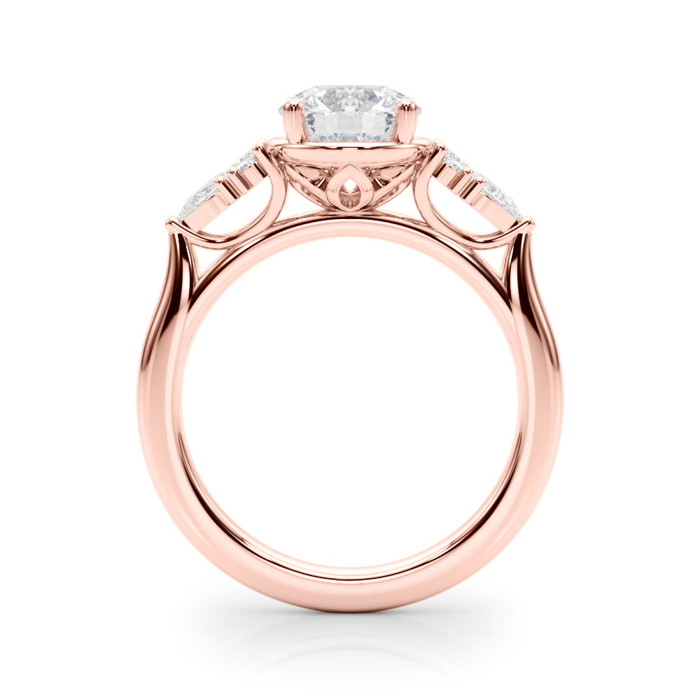 Romantic Rd Center Ps & Rd Sides Round Diamond Engagement Ring in 10K/14K gold and platinum with certified lab-grown or natural diamonds