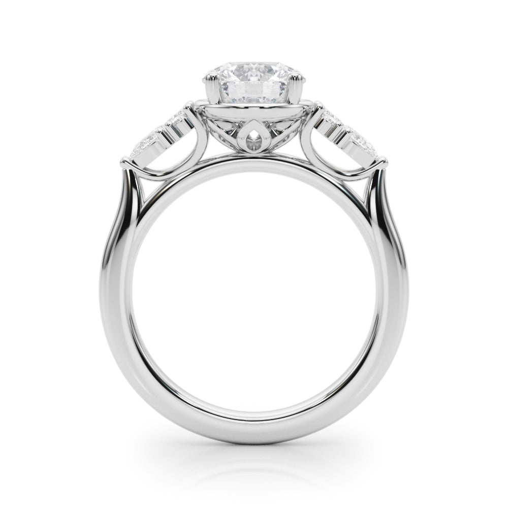 Romantic Rd Center Ps & Rd Sides Round Diamond Engagement Ring in 10K/14K gold and platinum with certified lab-grown or natural diamonds