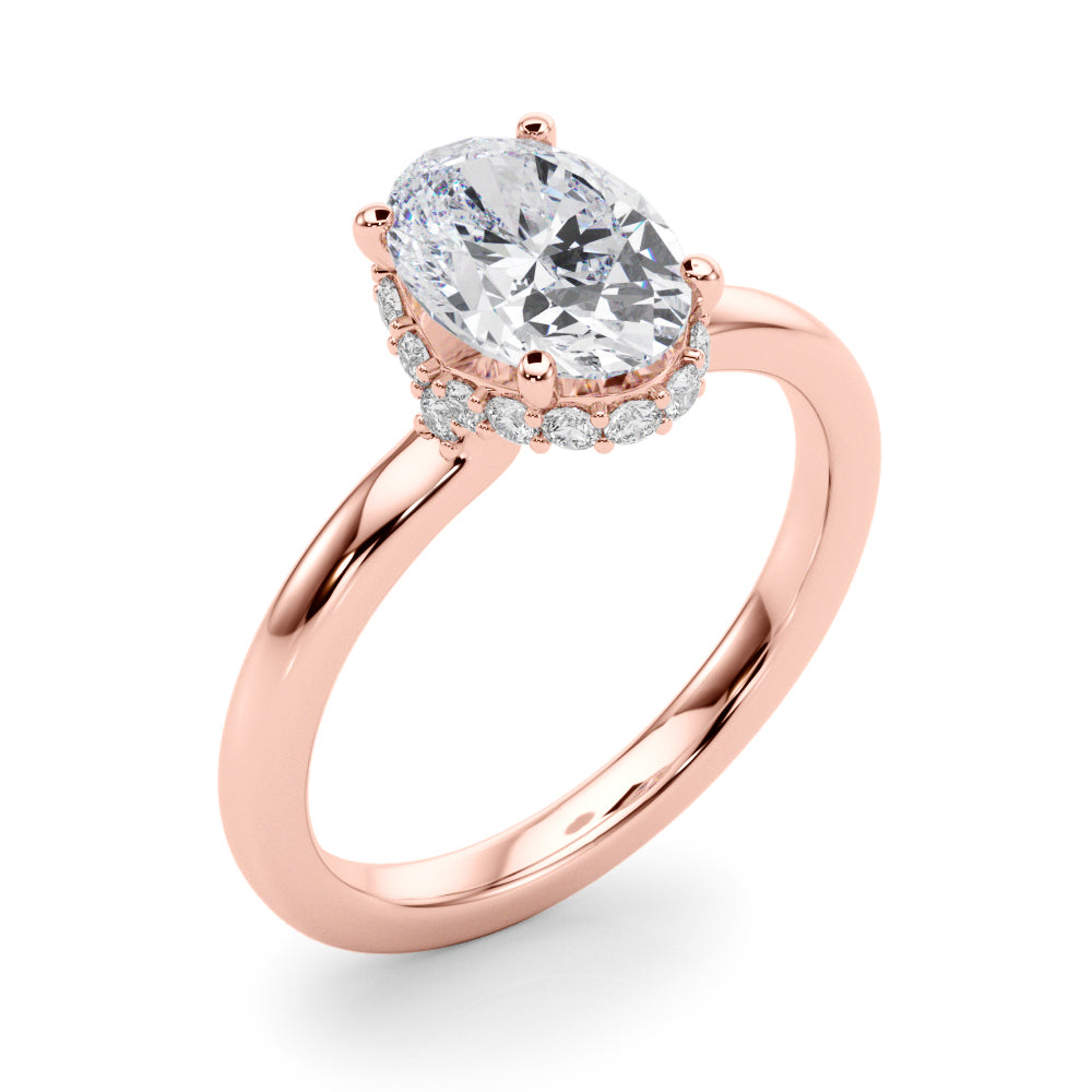 Noble Hidden Halo Center Oval Diamond Engagement Ring in 10K/14K gold and platinum with certified lab-grown or natural diamonds