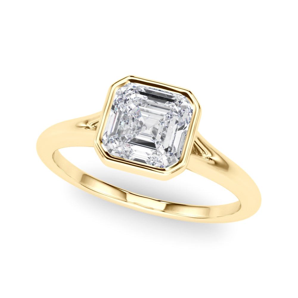 Refined Solitaire Bezel Set Round Diamond Engagement Ring in 10K/14K gold and platinum with certified lab-grown or natural diamonds