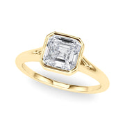 Refined Solitaire Bezel Set Round Diamond Engagement Ring in 10K/14K gold and platinum with certified lab-grown or natural diamonds