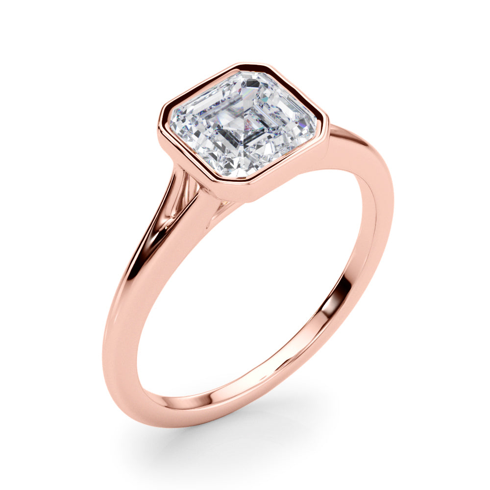 Refined Solitaire Bezel Set Round Diamond Engagement Ring in 10K/14K gold and platinum with certified lab-grown or natural diamonds