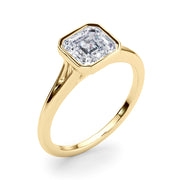Refined Solitaire Bezel Set Round Diamond Engagement Ring in 10K/14K gold and platinum with certified lab-grown or natural diamonds