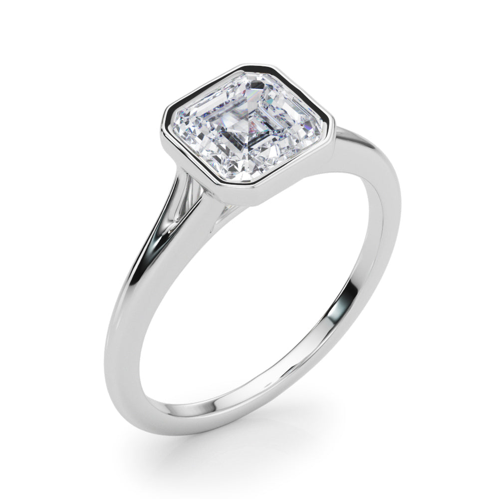 Refined Solitaire Bezel Set Round Diamond Engagement Ring in 10K/14K gold and platinum with certified lab-grown or natural diamonds