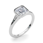 Refined Solitaire Bezel Set Round Diamond Engagement Ring in 10K/14K gold and platinum with certified lab-grown or natural diamonds