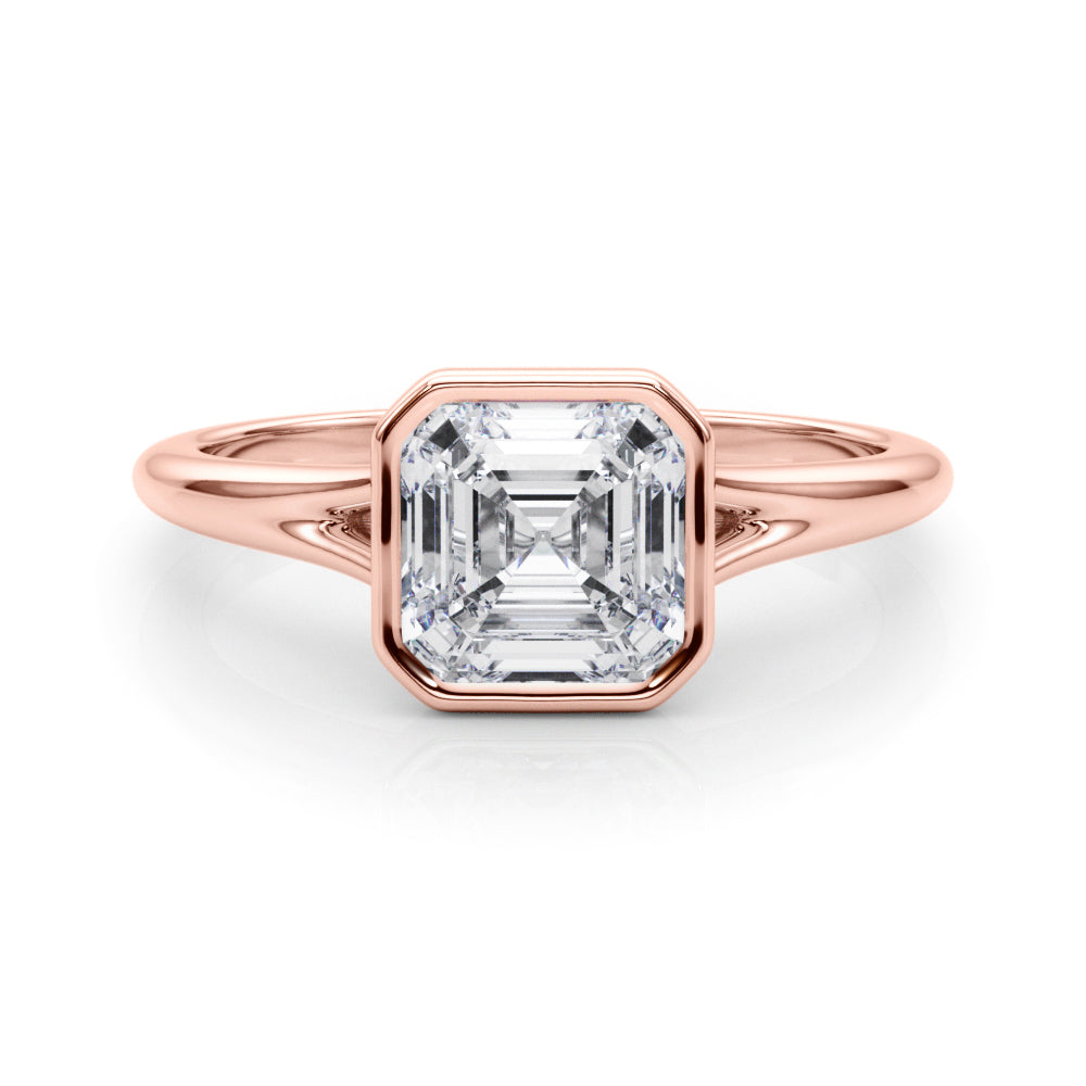 Refined Solitaire Bezel Set Round Diamond Engagement Ring in 10K/14K gold and platinum with certified lab-grown or natural diamonds